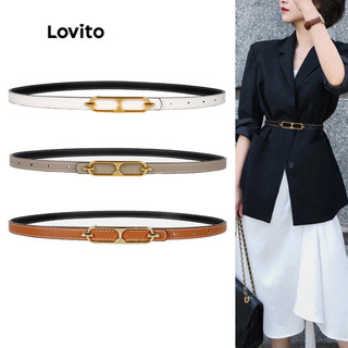 Dây thắt lưng LOVITO điều chỉnh được xốp sử dụng hai mặt cơ bản thường ngày cho nữ L46ED016 (nâu/ kaki nhạt/ trắng)