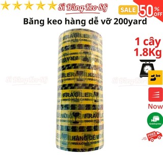 SKU488 - Băng keo hàng dễ vỡ 200yard nặng 1.8kg, lõi giấy 5mm, rộng 4,7cm, mỗi cây gồm 6 cuộn