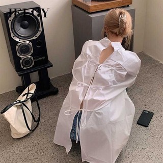 Áo sơ mi nữ IELGY thiết kế phía trước và sau áo dài vừa phải dáng rộng