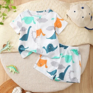 Bộ Quần Áo Bé Trai 0-2 Tuổi 2 Chiếc Tay Ngắn Cổ Tròn In Hình Khủng Long Đồ Ngủ Đồ Ngủ Nhẹ Vải Mềm Mùa Hè Quần Áo Cho Bé