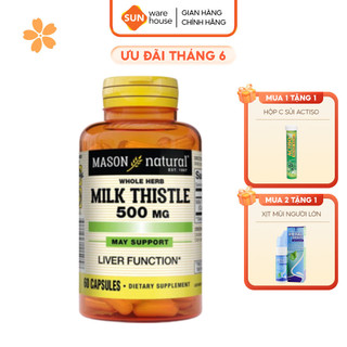 Viên Uống Bổ Gan Mason Natural Milk Thistle 500mg Lọ 60 Viên Hỗ Trợ Giải Độc, Bổ Gan, Cải Thiện Chức Năng Gan