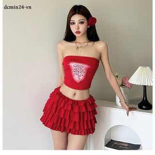 Cutenew Gợi Cảm Câu Lạc Bộ Tiệc Nữ Hai Mảnh Váy Mùa Hè Misaligned Vai in Backless Ren - up Tank Top + Đầm in nếp gấp phù hợp