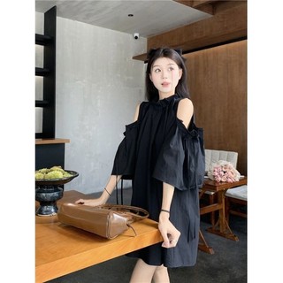 Thời Trang Nữ Mùa Hè Phong Cách Mới Rời Thường Ngày ins Off-the-Shoulder Xù Tay Áo Sơ Mi Đầm