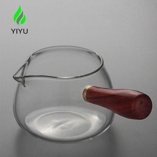  YIYU Cốc trà chia sẻ thủy tinh Nồi pha trà 360ml phong cách Trung Quốc Bình trà Kung Fu Sữa Tay cầm bằng gỗ trong suốt Ấm đun nước trà trong suốt tại nhà 