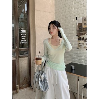 Yuewen Phù Hợp Với Nữ Dây Áo Vest Xuân Hè Lớp Chống Nắng Áo Thun Hai Mảnh Phù Hợp Với