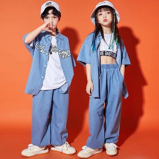 🔥Hàng Có Sẵn🔥 Trang phục hợp thời trang cho trẻ em Bộ đồ Denim / Bé gái Fried Street Boys Hip-Hop Trang phục biểu diễn HIPHOP / Jazz Dance Costu