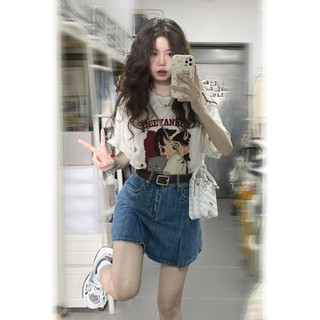 Duse 100% Cotton Trắng Áo Thun Nữ Tay Ngắn Cao Cấp Mùa Hè Người Nhỏ Rời Sang Trọng Mỹ Retro Top Tide