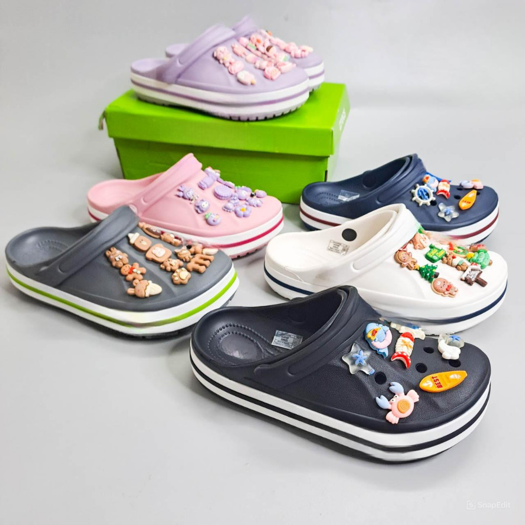 Dép sục baya unisex viền chữ nhiều màu tặng kèm jibbitz sticker, dép sục cho nam nữ nhựa đúc nguyên khối