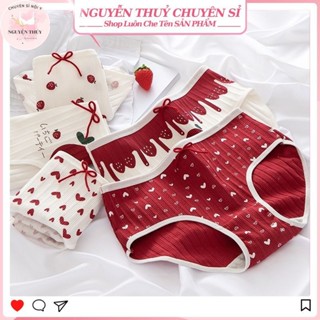 Set 10 Quần Lót Nữ, Chip bé gái Cute Cotton Hình Tim - Táo Tông Đỏ Dễ Thương, Kháng Khuẩn - C12 Cotton Táo Đỏ