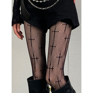 Fishnet Vớ Nữ Ren Lưới Họa Tiết Quần Legging Gothic Gothic Gothic Cô Gái Chữ Thập In Câu Lạc Bộ Quần Tất