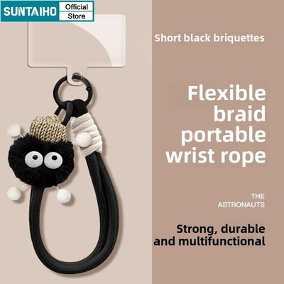 Suntaiho Dây đeo cổ tay hình quả bóng than đen siêu dễ thương, Phụ kiện treo dễ thương với Func chống mất thực tế