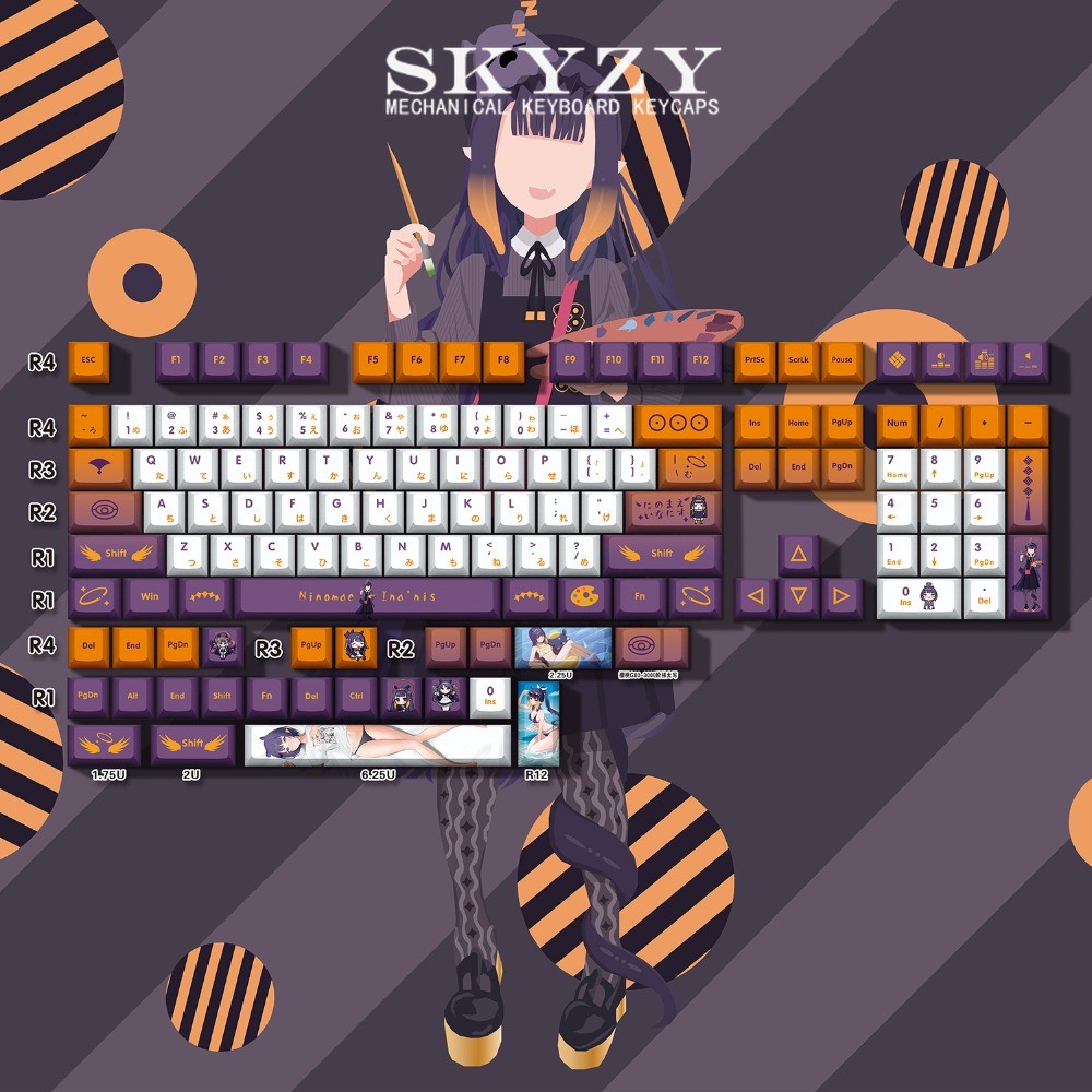 Ninomae Ina 'nis Keycaps Cherry Profile VTuber Hololive PBT Dye Sub Keycap
