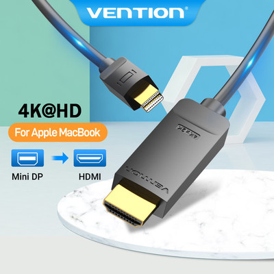 Cáp HDMI Vention Chuyển Cổng Cắm Displayport Mini DP Sang Phích Cắm HDMI 4K 30HZ của máy tính với HDTV, màn hình hoặc máy chiếu với cổng HDMI.