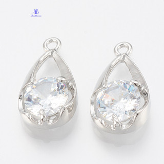 5pc Hợp kim Cubic ia Mặt dây chuyền giọt nước Bạch kim 19x10.5x4.5mm Lỗ: 1.5mm