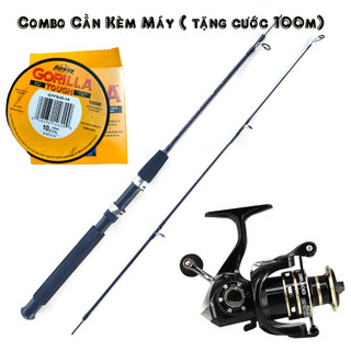 Combo cần câu máy shimano 2 khúc đặc kèm máy deukio ac kim loại