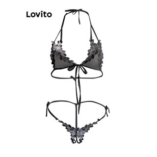 Bộ đồ lót Lovito buộc dây họa tiết hình học phong cách sexy cho nữ LNE53174