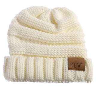 Klv Ấm Unisex Trẻ Em Thường Ngày Sọc Mũ Bò Trơn Mũ Dệt Kim Cuộn Dây