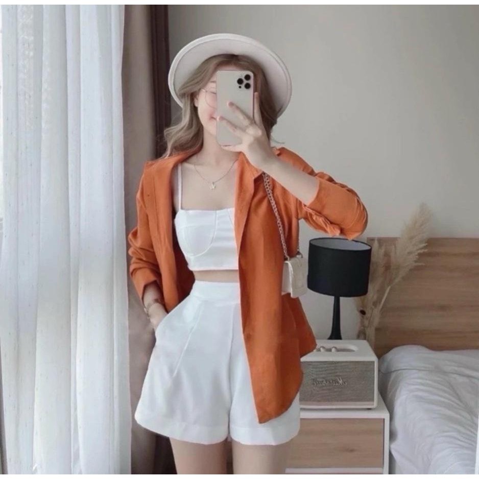 Set Bộ 3 Món (Lụa Chéo Thái + Lụa Mềm Áo Sơ Mi Cao Cấp) Đi Biển Hot Hit Diện Hè Có Bigsize Xinh Xắn Giá Rẻ 40-95kg 2219 | BigBuy360 - bigbuy360.vn