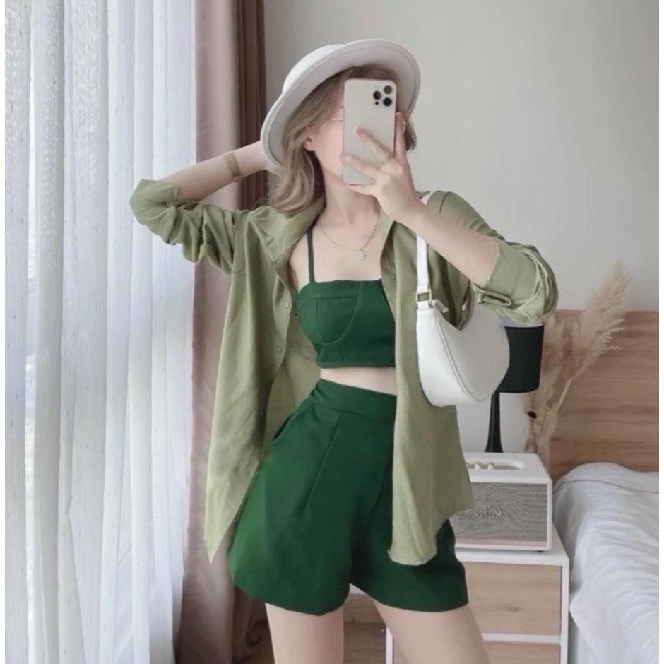 Set Bộ 3 Món (Lụa Chéo Thái + Lụa Mềm Áo Sơ Mi Cao Cấp) Đi Biển Hot Hit Diện Hè Có Bigsize Xinh Xắn Giá Rẻ 40-95kg 2219 | BigBuy360 - bigbuy360.vn
