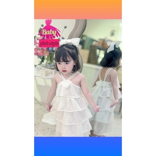  Váy Cổ yếm nhiều tầng cho bé gái, vải ren mềm mại thêm lớp lụa mát mẻ cho bé mặc hè , đi chơi , đi du lịch