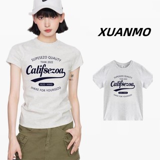 XUANMO Local brand Áo baby tee Áo Thun ôm body Áo y2k 100% cotton Áo thun trẻ em Slim-Fit Áo thun ngắn tay in hình phong cách mới mùa hè Y2K