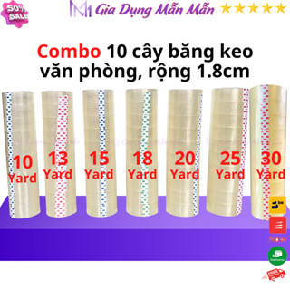 SKU69 - Combo 10 cây băng keo trong văn phòng loại nhỏ, 1.8cm,10,13.....50yard, 1 yard = 0,9144