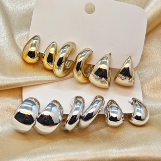 Retro Vàng Vòng Bông Tai Nữ Nhẹ Mịn Thời Trang Giọt Nước Bạc Bông Tai Bộ Trang Sức