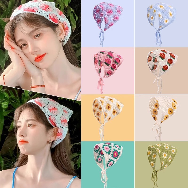 Ảnh Hoa Pháp Tam Giác Khăn Trùm Đầu Nữ Dễ Thương Dệt Kim Đầu Khăn Lụa Cao Cấp Mũ Đội Đầu Mùa Hè