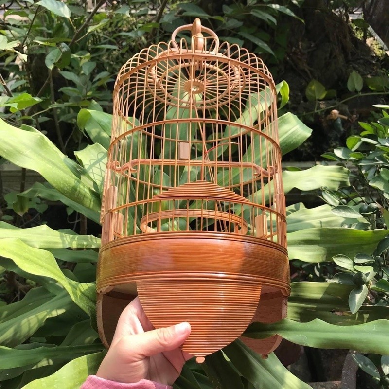 Lồng chim khuyên dũi chất liệu trúc già đỏ size 22x25 hàng kĩ kèm phụ kiện birdcages