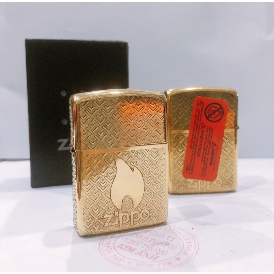 Vỏ Zippo Armor vỏ dầy, khắc chìm chủ đề Zippo Và Ngọn Lửa , Hàng loại 1 vỏ đồng có tem đỏ