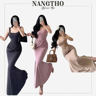 D166 Đầm 2s Đuôi Cá Che Khuyết Điểm Xoắn Eo Chất Thun Gân Trung Co Giãn