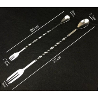 Thìa bar pha chế inox 2 đầu - bar spoon 32cm hoặc 26cm - thìa bar 26cm - thìa bar 32cm - thìa khuấy cafe