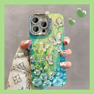 Ốp điện thoại bảo vệ khung ống kính vô hình cho iPhone 16 15 Plus 11 12 13 14 15 Pro Max 14 Plus 15promax 14pro Ốp lưng họa tiết bướm hoa màu xanh đầy màu sắc