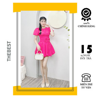 Đầm kate tay phồng nơ eo the best hdd009