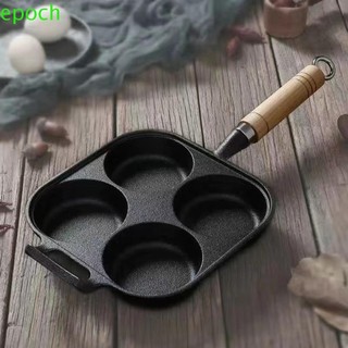 Chảo chiên trứng EPOCH, Chảo trứng tráng chống dính, Chảo nướng thịt Hamburg Maker Gang Tay cầm bằng gỗ chống bỏng 3 / 4 lỗ Pancake Pancake Bữa sáng