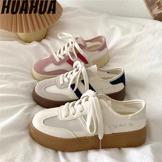 Huahua. Giày Thể Thao Đế Dày 3CMins Mới Phong Cách Hàn Quốc Thoáng Khí Thời Trang Lưới Sinh Viên Giày Trắng Thường Ngày Cho Nữ
