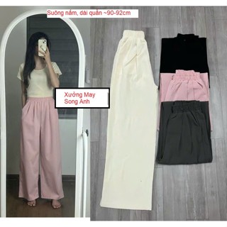  Quần Ống Suông Ống rộng cạp lưng chun Vải Đũi Vân Mây dành cho chị em nhà nấm dài quần 90-92cm- quần mặc mùa hè nhẹ mát 