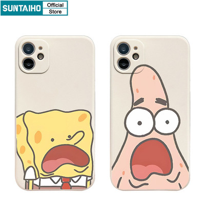 Suntaiho Ngộ nghĩnh Vỏ Độc Đáo Cặp Đôi Họa Tiết Spongebob Cho Iphone 11 12 13 14 15 16 Pro Max IP 7 8 Plus Iphon X Xs XR Xs Max Silicon Mềm Cao Cấp Chống Sốc Ốp điện thoại