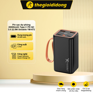 Pin sạc dự phòng 20000mAh Type C PD QC 3.0 22.5W Xmobile YM-672 Đen