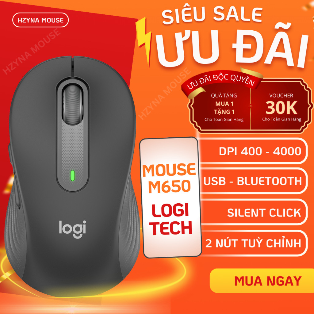 Chuột Không Dây Logitech M650 – Êm Ái, Thoải Mái, Hoàn Hảo Mọi Tác Vụ! - Windows, macOS , Android.