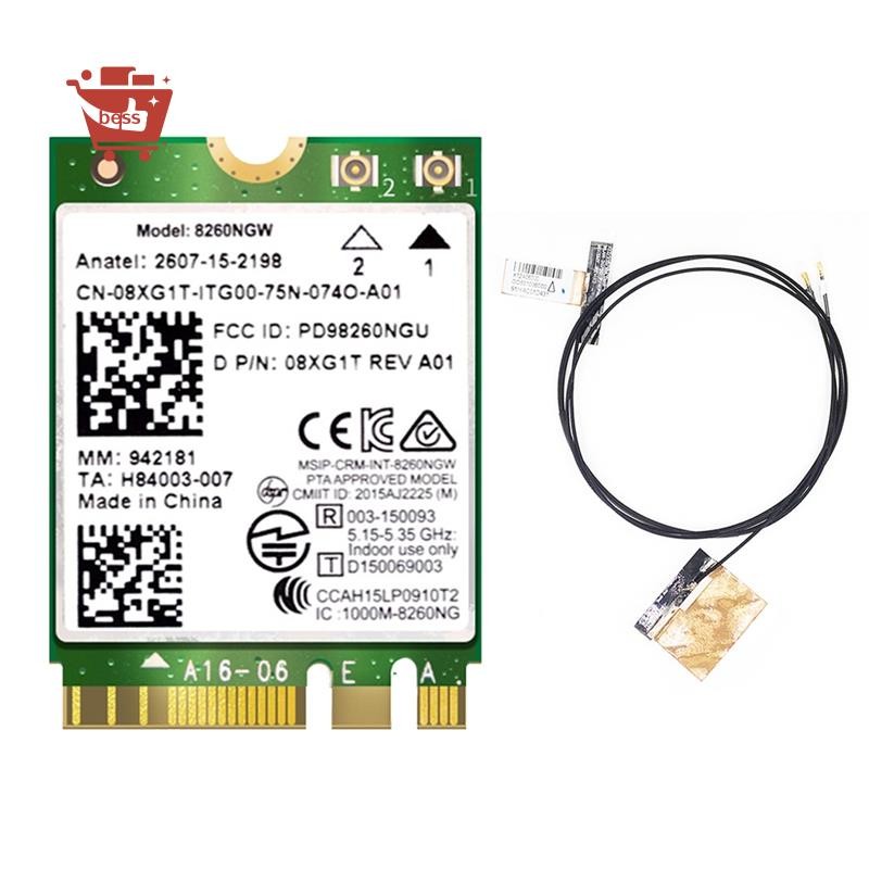 8260 8260NGW Thẻ WiFi + 2XAntenna Bluetooth 4.2 NGFF M.2 Mô-đun thẻ không dây WiFi cho AC 8260