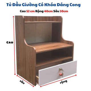 Tủ đầu giường có khóa an toàn [LOẠI TO] Tab 1, 2 ngăn gỗ mdf thiết kế sang trọng, tiện ích