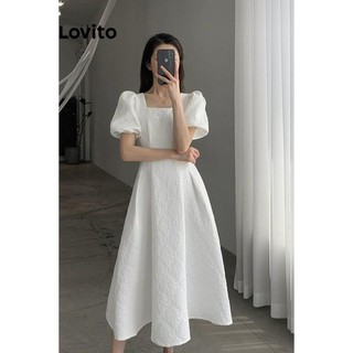 Đầm Lovito xếp nếp màu trơn phong cách thanh lịch cho nữ LNE53118