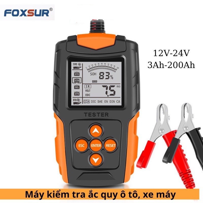Máy test bình ắc quy Foxsure FBT200 12V24V 3AH-200Ah, kiểm tra pin CCA, đo điện trở Bền bỉ