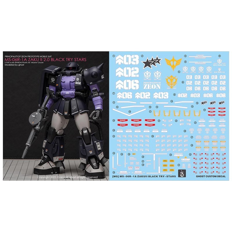 Decal nước Gundam MG MS-06R-1A Zaku 2 II Black Tri Stars 1/100 Ghost Model Water Sticker