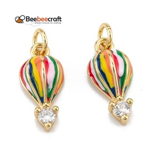 1 Đồng Thau Micro Pave Rõ Ràng Cubic ia Charms Với Men Và Nhảy Nhẫn Bong Bóng Khí Nóng Mạ Vàng 14x7x4mm Lỗ: 3.5mm