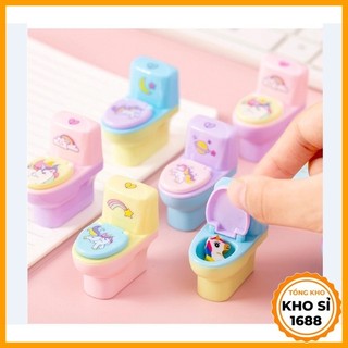 Bộ đồ chuốt bút chì cute hình bồn cầu gôm tẩy đáng yêu cho học sinh E415