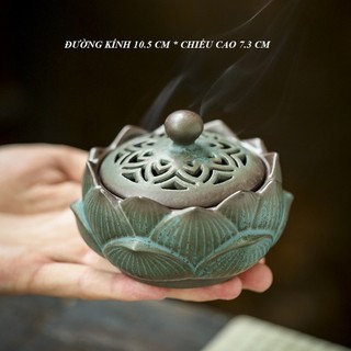 Lư hương xông trầm, đốt trầm bằng gốm họa tiết hoa sen