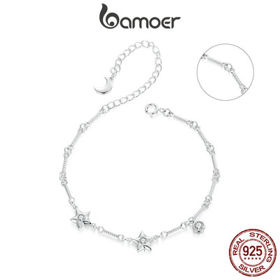 Bamoer 925 Sterling Sliver Vòng Tay Thiết Kế Ngôi Sao Shinning Thanh Lịch Hàng Ngày Ocaasion Trang Sức Quà Tặng Cho Nữ Cô Gái