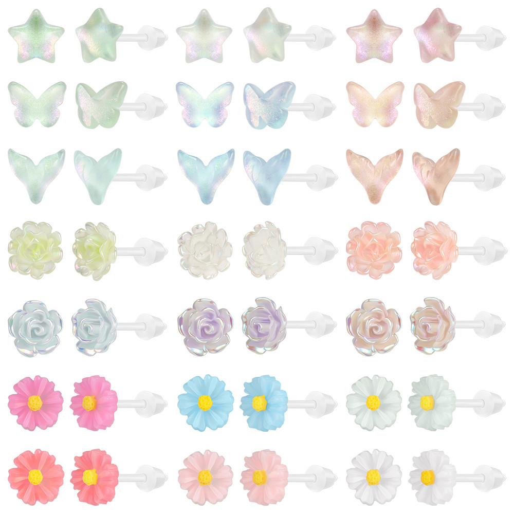 1 Bộ Nhựa Nhiều Màu Sắc Bông Tai 6 Đôi Acrylic Sụn Xoắn Ốc Ốc Bông Tai Nữ Thời Trang Mới Hình Ngôi Sao Bông Tai Trang Sức